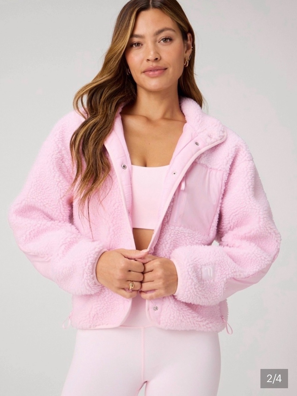 Fabletics Plush Teddy Sherpa Jacket in Light Pink